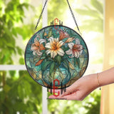 Lily Flower Stained Glass Suncatcher, Floral Window Art, Elegant Vase Ornament, Botanical Gift, Bright Home Window Decor