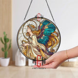 Angel Stained Glass Suncatcher, Celestial Window Art, Blue Wing Ornament, Spiritual Gift, Guardian Angel Home Window Decor