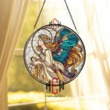 Angel Stained Glass Suncatcher, Celestial Window Art, Blue Wing Ornament, Spiritual Gift, Guardian Angel Home Window Decor