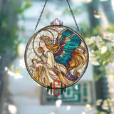 Angel Stained Glass Suncatcher, Celestial Window Art, Blue Wing Ornament, Spiritual Gift, Guardian Angel Home Window Decor
