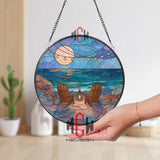 Beach Sunset Stained Glass Suncatcher, Ocean View Window Art, Coastal Relax Ornament, Seaside Gift, Summer Home Window Decor