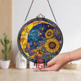 Sunflower Moon Stained Glass Suncatcher, Butterfly Floral Window Art, Cosmic Nature Ornament, Celestial Gift, Bright Home Decor