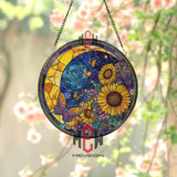 Sunflower Moon Stained Glass Suncatcher, Butterfly Floral Window Art, Cosmic Nature Ornament, Celestial Gift, Bright Home Decor