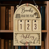 Books Read This Year Tracker - Wooden Reading Sign with Book Stack & Lamp, Personalized Library Counter, Minimalist Book Lover Gift