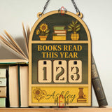 Books Read This Year Tracker - Rustic Wooden Reading Sign with Plants & Books, Personalized Library Counter, Cozy Book Lover Gift