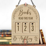 Books Read This Year Tracker - Minimalist Wooden Reading Sign, Personalized Library Counter with Floral Design, Book Lover Gift