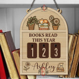 Books Read This Year Tracker - Cozy Cat and Plants Wooden Sign, Personalized Reading Counter, Cute Book Lover Gift