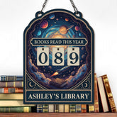 Books Read This Year Tracker - Space Galaxy Reading Sign, Rocket and Planets Wooden Library Decor, Personalized Book Lover Gift, Cosmic Art