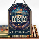 Books Read This Year Tracker - Space Galaxy Reading Sign, Rocket and Planets Wooden Library Decor, Personalized Book Lover Gift, Cosmic Art