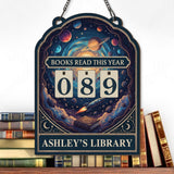 Books Read This Year Tracker - Space Galaxy Reading Sign, Rocket and Planets Wooden Library Decor, Personalized Book Lover Gift, Cosmic Art