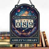 Books Read This Year Tracker - Space Galaxy Reading Sign, Rocket and Planets Wooden Library Decor, Personalized Book Lover Gift, Cosmic Art