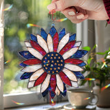 Patriotic Acrylic Suncatcher, American Flag Flower Window Decor, Red White Blue Stained Glass Art, 4th of July Home Decoration