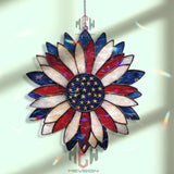 Patriotic Acrylic Suncatcher, American Flag Flower Window Decor, Red White Blue Stained Glass Art, 4th of July Home Decoration