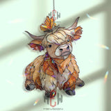 Highland Cow Acrylic Suncatcher, Cute Calf Window Decor, Stained Glass Style Farm Animal Art, Butterfly Gift for Country Home