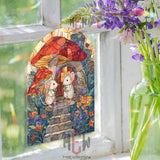 Mice Mushroom House Acrylic Suncatcher, Cute Woodland Window Decor, Stained Glass Style Art, Fairy Tale Gift for Nature Lovers