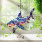 Shark Acrylic Suncatcher, Ocean Marine Window Decor, Stained Glass Style Sea Life Art, Beach House Gift for Ocean and Shark Lovers