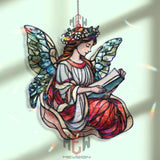 Reading Angel Acrylic Suncatcher, Stained Glass Style Window Art, Fairy with Book Decor, Spiritual Gift for Book and Angel Lovers