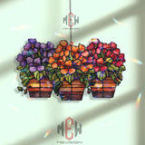 Hanging Basket Flower Acrylic Suncatcher, Stained Glass Style Window Decor, Colorful Garden Bloom Art, Spring Gift for Home Lovers