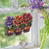 Hanging Basket Flower Acrylic Suncatcher, Stained Glass Style Window Decor, Colorful Garden Bloom Art, Spring Gift for Home Lovers