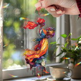 Woman with Basket Acrylic Suncatcher, Colorful Stained Glass Style Art, Boho Window Decor, Goddess Gift for Home and Nature Lovers