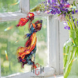 Woman with Basket Acrylic Suncatcher, Colorful Stained Glass Style Art, Boho Window Decor, Goddess Gift for Home and Nature Lovers
