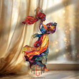 Woman with Basket Acrylic Suncatcher, Colorful Stained Glass Style Art, Boho Window Decor, Goddess Gift for Home and Nature Lovers