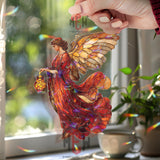 Golden Angel Acrylic Suncatcher, Stained Glass Style Red Winged Art, Celestial Window Decor, Spiritual Gift for Home and Faith