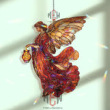 Golden Angel Acrylic Suncatcher, Stained Glass Style Red Winged Art, Celestial Window Decor, Spiritual Gift for Home and Faith