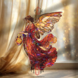 Golden Angel Acrylic Suncatcher, Stained Glass Style Red Winged Art, Celestial Window Decor, Spiritual Gift for Home and Faith