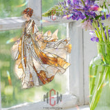 Golden Lady Acrylic Suncatcher, Elegant Stained Glass Style Art, Goddess Window Decor, Vintage Boho Gift for Home and Art Lovers