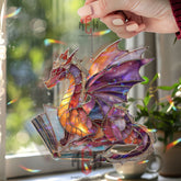 Book Dragon Acrylic Suncatcher, Stained Glass Style Fantasy Decor, Reading Dragon Window Art, Gift for Book and Magic Lovers
