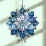 Blue Mandala Acrylic Suncatcher, Stained Glass Style Lotus Window Art, Spiritual Home Decor, Boho Gift for Meditation and Relaxation