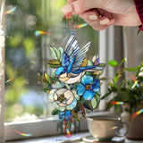 Bluebird Acrylic Suncatcher, Stained Glass Style Floral Window Decor, Nature Bird Art, Garden Gift for Home and Spring Lovers