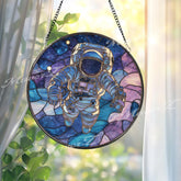 Astronaut Stained Glass Suncatcher, Space Window Hanging, Galaxy Art Sun Catcher, Cosmic Decor, Gift for Space Lover, Modern Glass Art
