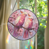 Pink Cockatoo Stained Glass Suncatcher, Parrot Window Hanging, Floral Bird Sun Catcher, Nature Art Glass Decor, Garden Lover Gift