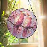 Pink Cockatoo Stained Glass Suncatcher, Parrot Window Hanging, Floral Bird Sun Catcher, Nature Art Glass Decor, Garden Lover Gift