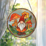 Gnome Stained Glass Suncatcher, Mushroom Garden Window Art, Whimsical Sun Catcher, Fairy Cottage Decor, Handmade Nature Gift