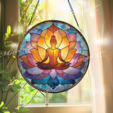 Lotus Meditation Stained Glass Suncatcher, Yoga Window Art, Spiritual Sun Catcher, Chakra Glass Decor, Mindfulness Gift, Zen Home Decor