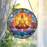Lotus Meditation Stained Glass Suncatcher, Yoga Window Art, Spiritual Sun Catcher, Chakra Glass Decor, Mindfulness Gift, Zen Home Decor
