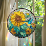Hummingbird Stained Glass Suncatcher, Sunflower Window Art, Nature Sun Catcher, Garden Glass Decor, Colorful Bird Gift, Floral Home Art