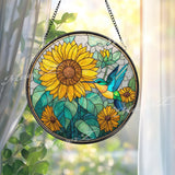 Hummingbird Stained Glass Suncatcher, Sunflower Window Art, Nature Sun Catcher, Garden Glass Decor, Colorful Bird Gift, Floral Home Art