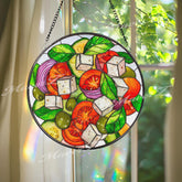 Vegetable Stained Glass Suncatcher, Kitchen Window Art, Food Lover Sun Catcher, Tomato Olive Decor, Colorful Chef Gift, Cafe Glass Art
