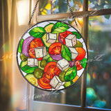 Vegetable Stained Glass Suncatcher, Kitchen Window Art, Food Lover Sun Catcher, Tomato Olive Decor, Colorful Chef Gift, Cafe Glass Art
