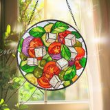 Vegetable Stained Glass Suncatcher, Kitchen Window Art, Food Lover Sun Catcher, Tomato Olive Decor, Colorful Chef Gift, Cafe Glass Art