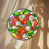 Vegetable Stained Glass Suncatcher, Kitchen Window Art, Food Lover Sun Catcher, Tomato Olive Decor, Colorful Chef Gift, Cafe Glass Art
