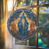 Wizard Stained Glass Suncatcher, Fantasy Magic Window Art, Mystic Sun Catcher, Blue Sorcerer Glass Decor, Gift for Fantasy Lovers