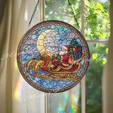 Santa Sleigh Stained Glass Suncatcher, Christmas Window Art, Holiday Sun Catcher, Festive Glass Decor, Winter Gift, Xmas Home Ornament