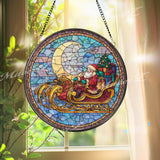 Santa Sleigh Stained Glass Suncatcher, Christmas Window Art, Holiday Sun Catcher, Festive Glass Decor, Winter Gift, Xmas Home Ornament