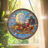Santa Sleigh Stained Glass Suncatcher, Christmas Window Art, Holiday Sun Catcher, Festive Glass Decor, Winter Gift, Xmas Home Ornament
