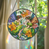 Fairy Stained Glass Suncatcher, Fantasy Flower Art, Whimsical Window Hanging, Enchanted Garden Decor, Magical Gift for Her